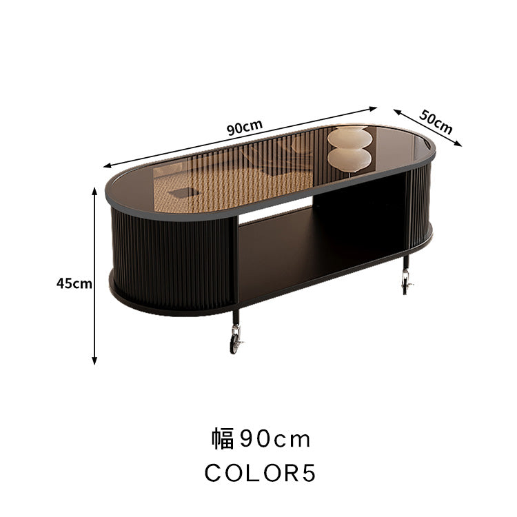 フレンチクリーム風|移動式ローテーブル|リビング用|省スペース対応|楕円形|高見えシンプルサイドテーブル htt-3841