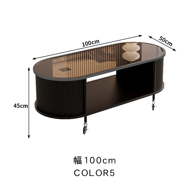 フレンチクリーム風|移動式ローテーブル|リビング用|省スペース対応|楕円形|高見えシンプルサイドテーブル htt-3841