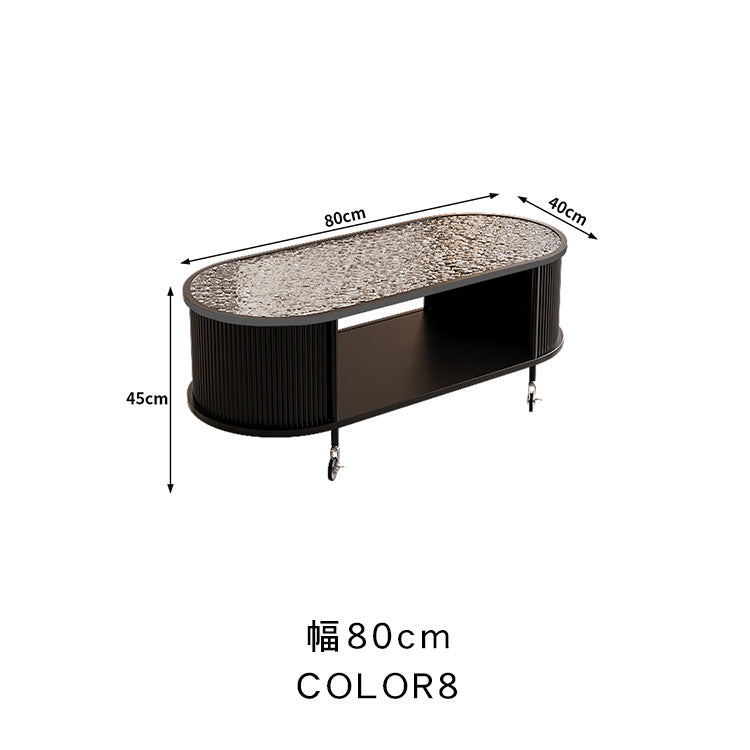 フレンチクリーム風|移動式ローテーブル|リビング用|省スペース対応|楕円形|高見えシンプルサイドテーブル htt-3841
