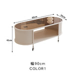 フレンチクリーム風|移動式ローテーブル|リビング用|省スペース対応|楕円形|高見えシンプルサイドテーブル htt-3841