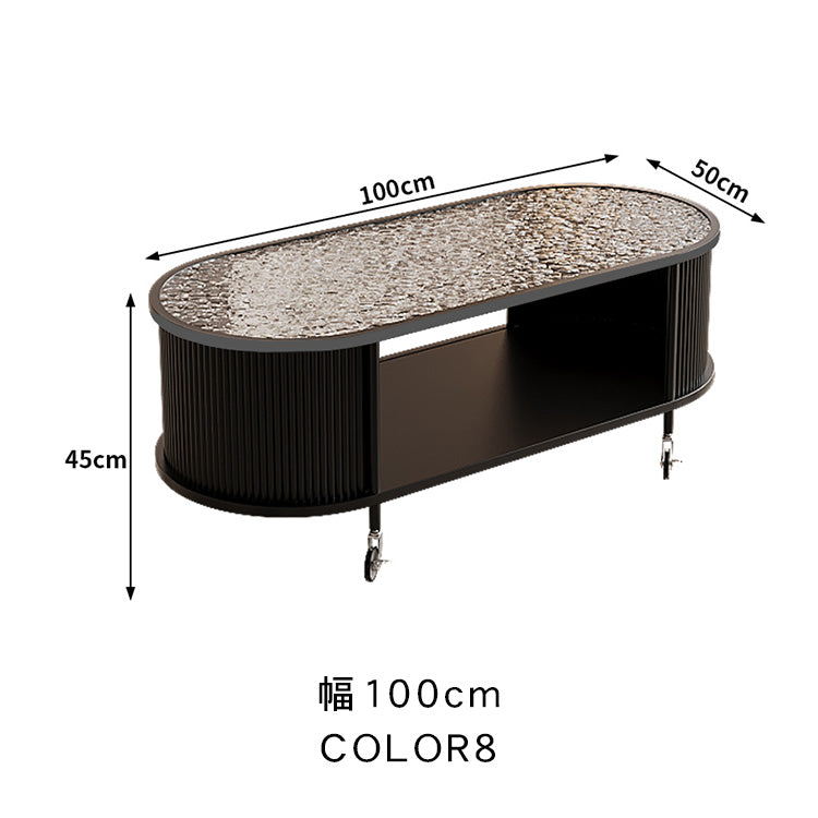 フレンチクリーム風|移動式ローテーブル|リビング用|省スペース対応|楕円形|高見えシンプルサイドテーブル htt-3841