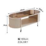 フレンチクリーム風|移動式ローテーブル|リビング用|省スペース対応|楕円形|高見えシンプルサイドテーブル htt-3841