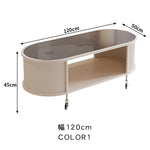 フレンチクリーム風|移動式ローテーブル|リビング用|省スペース対応|楕円形|高見えシンプルサイドテーブル htt-3841