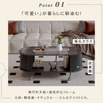 フレンチクリーム風|移動式ローテーブル|リビング用|省スペース対応|楕円形|高見えシンプルサイドテーブル htt-3841