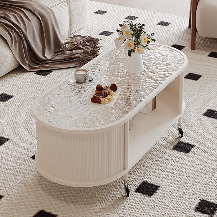 フレンチクリーム風|移動式ローテーブル|リビング用|省スペース対応|楕円形|高見えシンプルサイドテーブル htt-3841