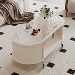 フレンチクリーム風|移動式ローテーブル|リビング用|省スペース対応|楕円形|高見えシンプルサイドテーブル htt-3841