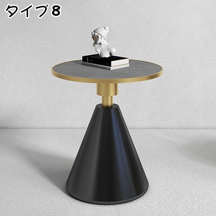 北欧ミニマル セラミック天板 ラウンドリビングテーブル 小スペース向け モダン&ライトラグジュアリー 大理石調ソファサイドテーブル htt-3846