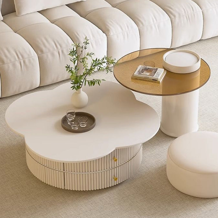 クリームスタイル セラミック天板 フラワー クローバー型 ラウンドリビングテーブル 小スペース向け モダン&ライトラグジュアリー htt-3847