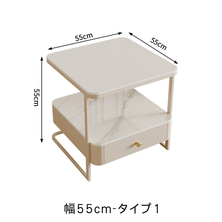クリームスタイル ソファサイドテーブル セラミック天板 小型スクエア 北欧ミニマル ベッドサイド&リビング用 ライトラグジュアリー感 htt-3849