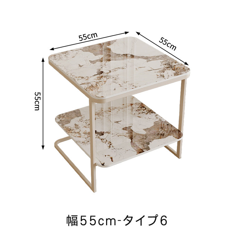 クリームスタイル ソファサイドテーブル セラミック天板 小型スクエア 北欧ミニマル ベッドサイド&リビング用 ライトラグジュアリー感 htt-3849
