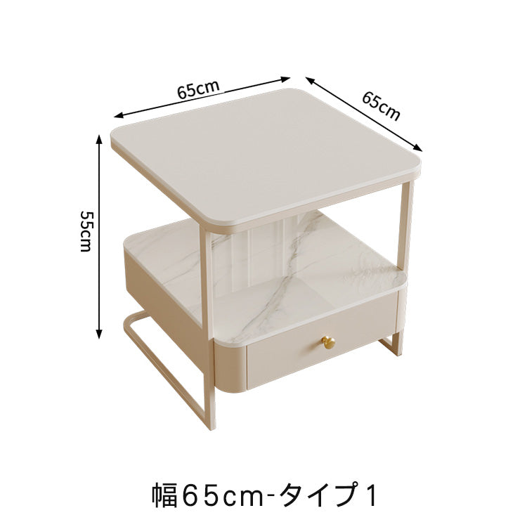 クリームスタイル ソファサイドテーブル セラミック天板 小型スクエア 北欧ミニマル ベッドサイド&リビング用 ライトラグジュアリー感 htt-3849