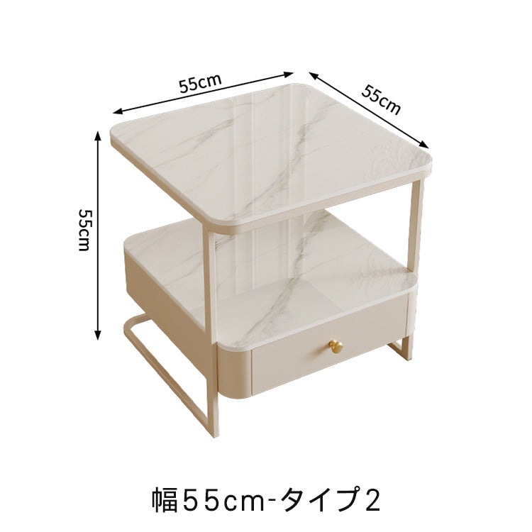 クリームスタイル ソファサイドテーブル セラミック天板 小型スクエア 北欧ミニマル ベッドサイド&リビング用 ライトラグジュアリー感 htt-3849