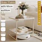 クリームスタイル ソファサイドテーブル セラミック天板 小型スクエア 北欧ミニマル ベッドサイド&リビング用 ライトラグジュアリー感 htt-3849