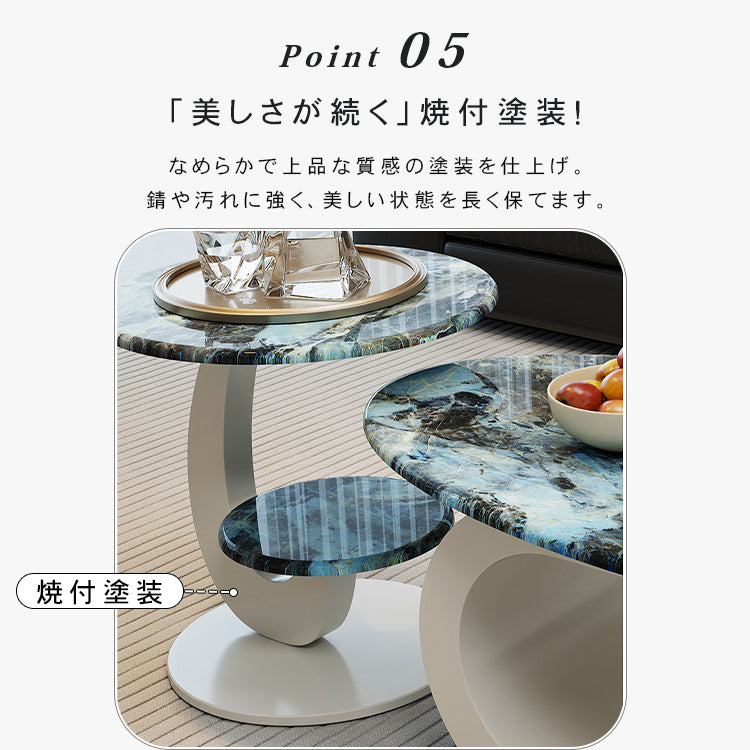 モダンシンプル セラミック天板 サイドテーブル|円形 リビング・ソファサイド用 htt-6403