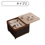 円形サイドテーブル|キャスター付き 収納付き クリームカラー モダンデザイン リビング用 htt-6404