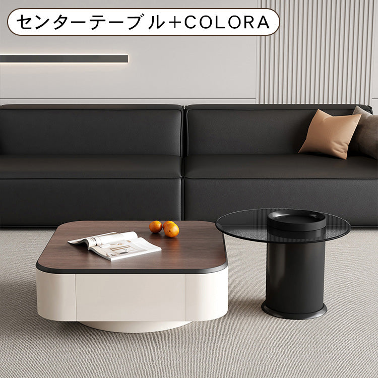 北欧風センターテーブルセット リビング向け 木目調×ホワイト 収納付きローテーブル&サイドテーブル htyjj-5947