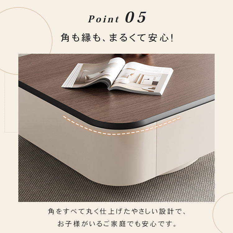 北欧風センターテーブルセット リビング向け 木目調×ホワイト 収納付きローテーブル&サイドテーブル htyjj-5947