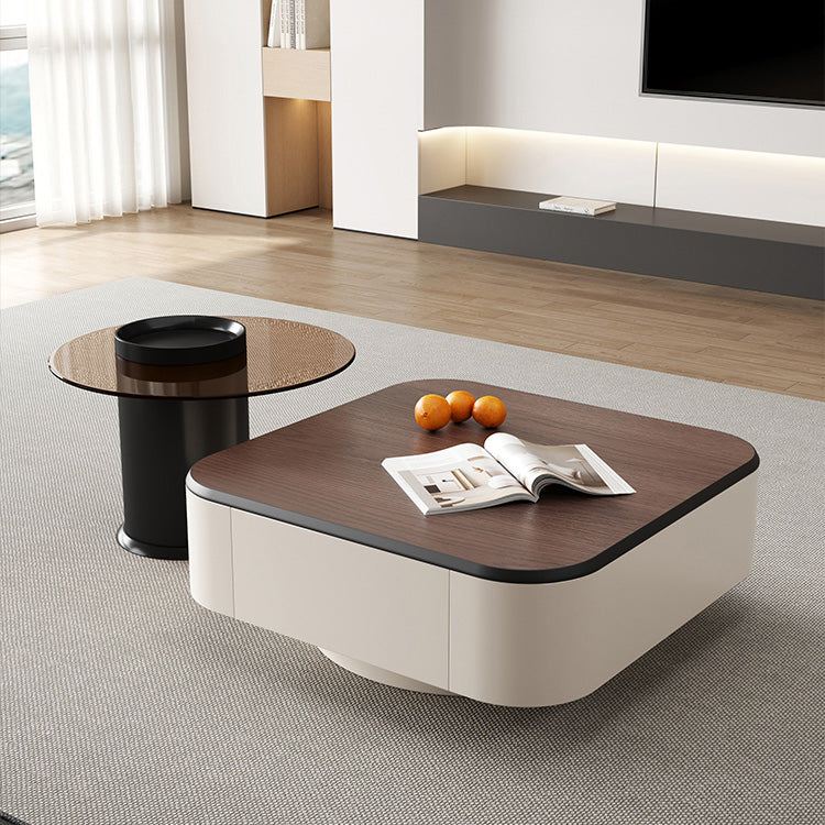 北欧風センターテーブルセット リビング向け 木目調×ホワイト 収納付きローテーブル&サイドテーブル htyjj-5947