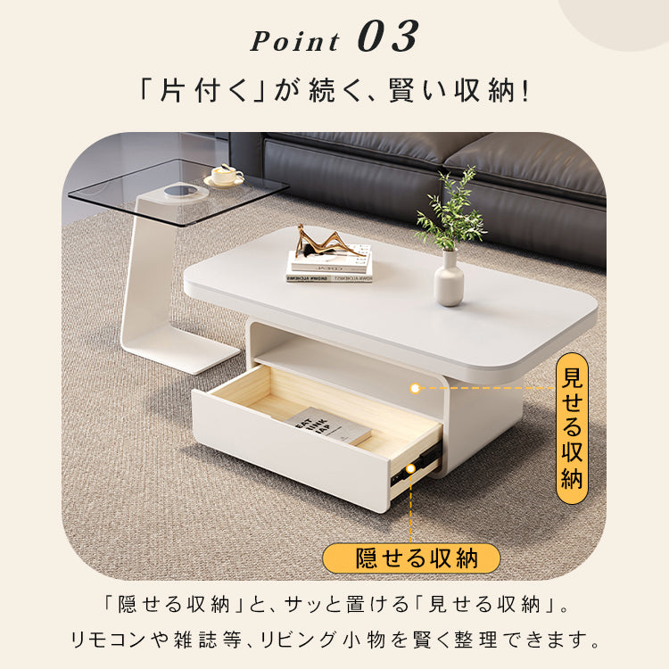 ホワイト×クリアガラス セラミック天板センターテーブルセットリビング向け モダンデザインのローテーブル&サイドテーブル htyjj-5948-2