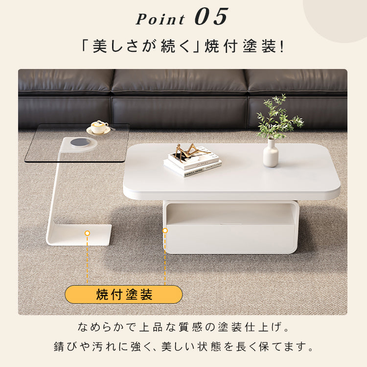 ホワイト×クリアガラス セラミック天板センターテーブルセットリビング向け モダンデザインのローテーブル&サイドテーブル htyjj-5948-2