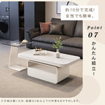 ホワイト×クリアガラス セラミック天板センターテーブルセットリビング向け モダンデザインのローテーブル&サイドテーブル htyjj-5948-2