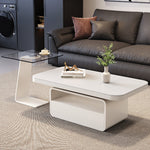 ホワイト×クリアガラス セラミック天板センターテーブルセットリビング向け モダンデザインのローテーブル&サイドテーブル htyjj-5948-2