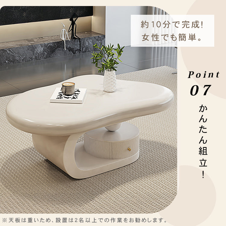 モダンデザイン センターテーブル リビング用有機フォルムのローテーブル 収納付きブラックベース htyjj-6569