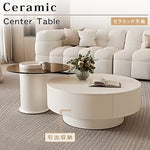 センターテーブル おしゃれ セラミック天板 金属台座 引き出し収納付き ネストテーブル 2点セット 大小セット 大テーブル直径70cm 80cm 小テーブル直径50cm モダン リビング用 来客対応 htyjj-6570