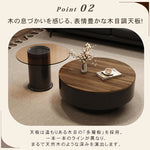 ウォールナット調センターテーブルセット リビング向け 丸型ローテーブル&サイドテーブル 収納一体デザイン htyjj-6571