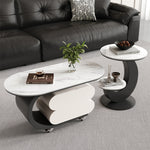 モダンデザインのセラミック天板センターテーブルセット リビングに映える収納付きローテーブル+サイドテーブル htyjj-6572