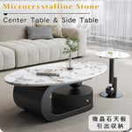マイクロクリスタルストーン天板センターテーブルセットリビングを彩るオーバルローテーブル+サイドテーブルのモダンスタイル htyjj-6574