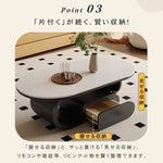 セラミック天板のモダンセンターテーブルリビング向け ブラック×ホワイト 楕円型ローテーブル 収納付き htyjj-6576