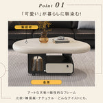 有機フォルムのモダンセンターテーブルリビング用 収納付きローテーブル ブラック×アイボリー htyjj-6584