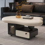 有機フォルムのモダンセンターテーブルリビング用 収納付きローテーブル ブラック×アイボリー htyjj-6584