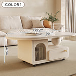 セラミックストーン天板センターテーブルリビング用 収納付きローテーブル アイボリー×モダンデザイン htyjj-6585