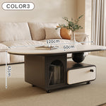 セラミックストーン天板センターテーブルリビング用 収納付きローテーブル アイボリー×モダンデザイン htyjj-6585