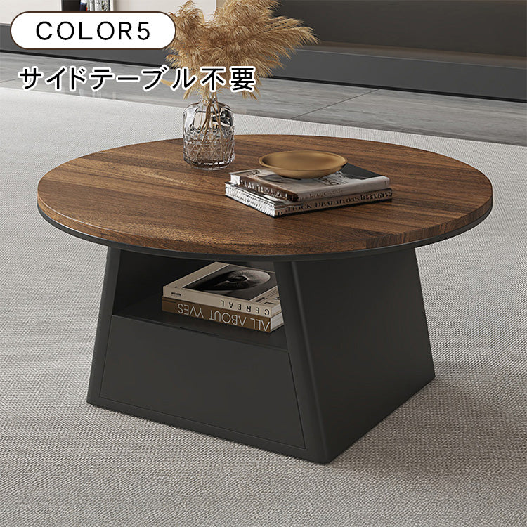 ブラック セラミック天板 円形センターテーブル 直径80cm|イタリアンモダン 省スペース リビングテーブル htyjj-6587