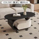 オーバルフォルムのセラミック天板風センターテーブル キャスター収納が便利なモダンリビングテーブル htyjj-6591