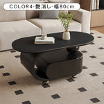 オーバルフォルムのセラミック天板風センターテーブル キャスター収納が便利なモダンリビングテーブル htyjj-6591