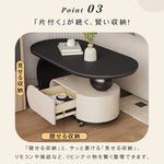 オーバルフォルムのセラミック天板風センターテーブル キャスター収納が便利なモダンリビングテーブル htyjj-6591