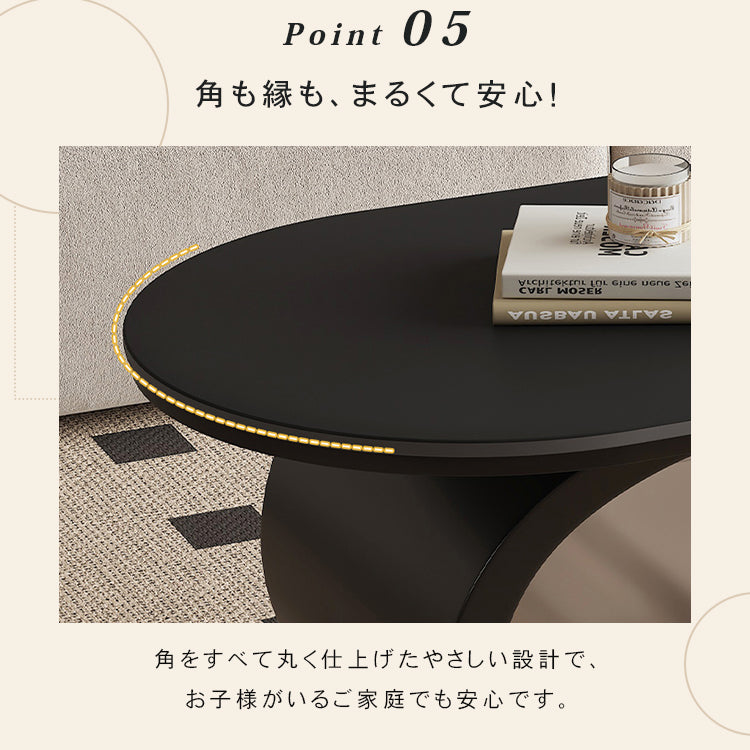 オーバルフォルムのセラミック天板風センターテーブル キャスター収納が便利なモダンリビングテーブル htyjj-6591