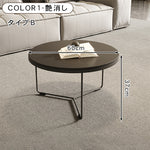 ラウンドフォルムのセラミック風センターテーブル2点セット 耐久スチール脚が際立つモダンリビングテーブル htyjj-6600