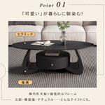 モダンブラックのセラミック天板センターテーブルセット リビングに映える収納付きローテーブル+サイドテーブル htyjj-6603