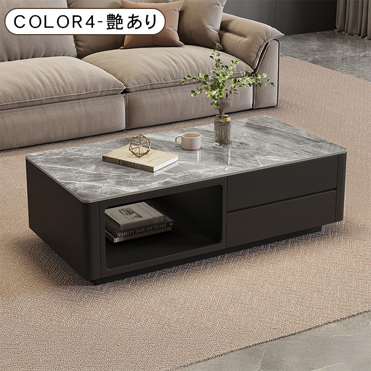 モダンブラックのセラミック天板センターテーブル リビングに映える収納付きローテーブル htyjj-6604