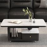 デザイナーズ セラミック天板 ローテーブル リビング用 引き出し収納付き モダンラグジュアリー htyjj-6605-1