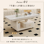 北欧風リビングテーブル 高級感あるマーブル調天板&収納スペース付き htyjj-6605-2