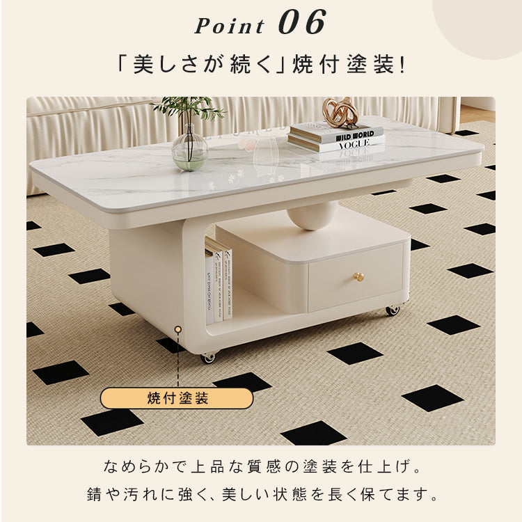北欧風リビングテーブル 高級感あるマーブル調天板&収納スペース付き htyjj-6605-2