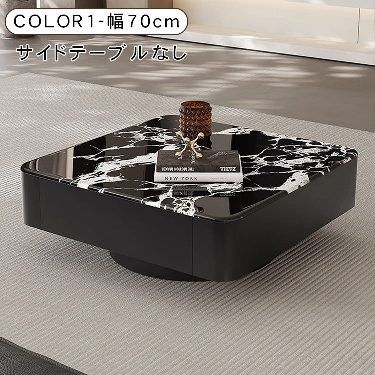 高級モダン リビングテーブルセット 微晶石トップ ブラック×ホワイト 2台組 ローテーブル htyjj-6608