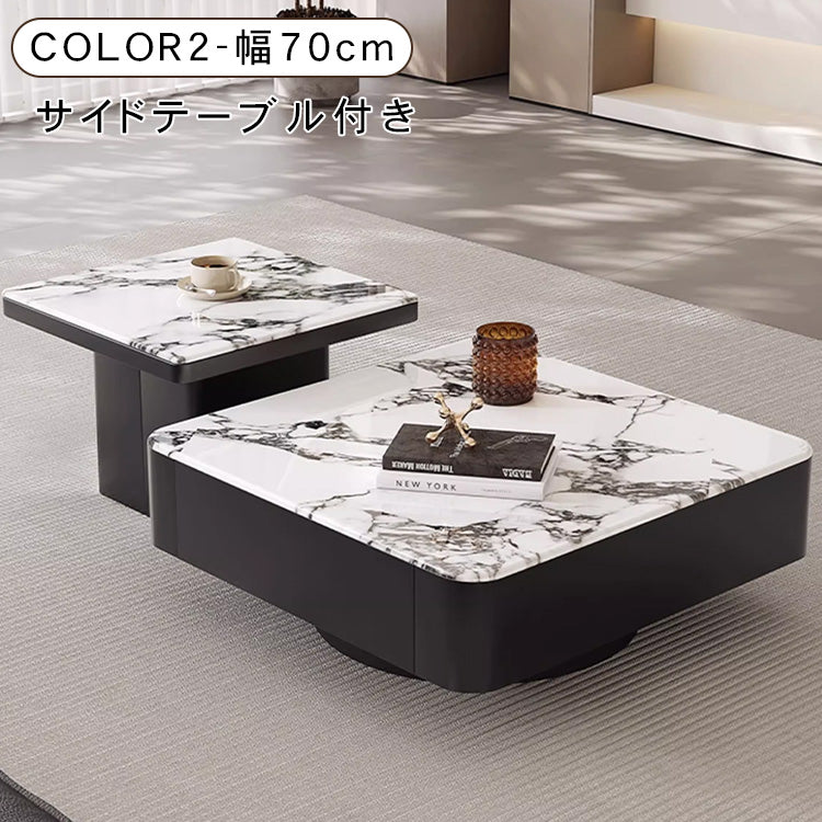 高級モダン リビングテーブルセット 微晶石トップ ブラック×ホワイト 2台組 ローテーブル htyjj-6608