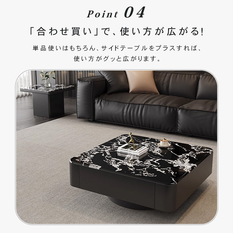 高級モダン リビングテーブルセット 微晶石トップ ブラック×ホワイト 2台組 ローテーブル htyjj-6608